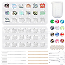 Olycraft DIY TV Facial Expression Silicone Molds Kits, with Birch Wooden Craft Ice Cream Sticks, Disposable Plastic Transfer Pipettes, Disposable Latex Finger Cots, White