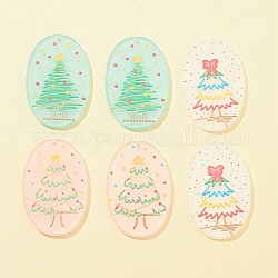 6Pcs 3 Styles Printed Opaque Acrylic Pendants, for Christmas, Oval with Chriatmas Tree Charm, Mixed Color, 39.5x26x2mm, Hole: 1.6mm, 2pcs/style