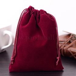 Bolsas de terciopelo rectángulo, bolsas de regalo, de color rojo oscuro, 15x12 cm
