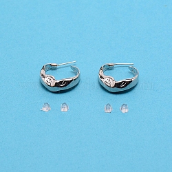 Clous d'oreilles martelés en forme de C avec épingle en argent, boucles d'oreilles demi-créoles en alliage pour femmes, couleur d'argent, 24.5x22x6.5mm, pin: 0.7 mm