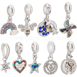 BENECREAT 18pcs 9 Styles Alloy Rhinestone Pendants, Rainbow Windmill Heart Star Crystal Charms Metal Pendatns for DIY Jewelry Making Necklace Bracelet Earrings