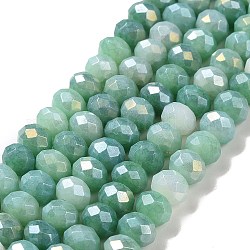 Hebras de perlas de vidrio electrochapadas facetadas, color de ab chapado, rerondana plana, verde mar, 7~7.5x5.5~6mm, agujero: 1.4 mm, aproximamente 65 pcs / cadena, 15.35~15.55 pulgada (39~39.5 cm)
