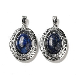 Pendentifs médaillons en lapis-lazuli naturel, breloques ovales en alliage plaqué platine, 33.5x23.5x9~10mm, Trou: 8x4mm