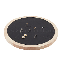 NBEADS 92-Slot Wood Ring Display Tray, Wooden Ring Earrings Organizer Holder Round Jewelry Display with Black PU Imitation Leather Grooves for Earring Ring Store Display Jewelry Show Home
