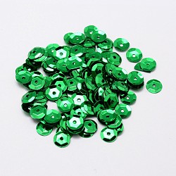 Perline paillette plastico, semi-coppa perline paillettes, foro centrale, verde, 6~7x0.5mm, Foro: 1 mm