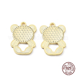 925 Sterling Silver Pendants, Bear with Polka Dot Charm, Textured, Real 18K Gold Plated, 17x12.5x1.2mm, Hole: 1.5mm