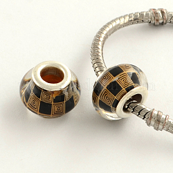 Large Hole Acrylic European Beads, with Platinum Tone Brass Double Cores, Rondelle, Sandy Brown, 14x9mm, Hole: 5mm