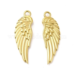 Ion Plating(IP) 304 Stainless Steel Pendants, Wing Charm, Real 14K Gold Plated, 29x9x2.5mm, Hole: 1.8mm