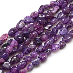 Pépites perles d'agate craquelée naturelle brins, teints et chauffée, violet, 8~16x8~12x6~10mm, Trou: 1mm, Environ 30~40 pcs/chapelet, 15~16 pouce