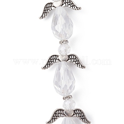 Fili di perle di vetro trasparente elettrolitico a forma di fata angelo, con perline in lega di stile tibetano e filo di nylon, chiaro, 25x20x10mm, Foro: 0.8 mm, circa 4pcs/filo, 3.94 pollice (10 cm)