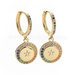 Orecchini a cerchio pendenti con stella di zirconi colorati, gioielli in ottone per le donne, oro, 29.5mm, ago :1mm