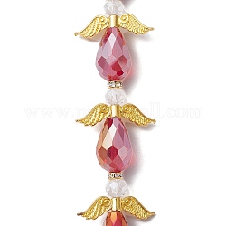 Fils de perles de verre transparentes en forme de fée d'ange rouge foncé, galvanoplastie, avec des perles d'ailes en alliage doré, formes mixtes, 26~28x20~21.5x10mm, Trou: 0.8mm, Environ 6 pcs/chapelet, 5.91~6.30'' (16 cm)