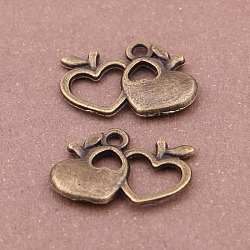 Charms in lega stile tibetano, cuore a cuore, bronzo antico, 13x18mm