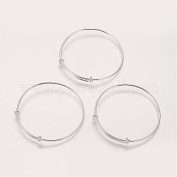 Fabrication de bracelet extensible en laiton réglable, couleur argentée, diamètre: 68~71 mm, diamètre intérieur: 64~67 mm, longueur réglable: 32~36mm