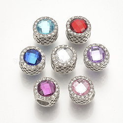 Alloy Rhinestone European Beads, with Acrylic Rhinestones, Large Hole Beads, Column, Mixed Color, 12x11.5mm, Hole: 5mm