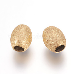 Ionenbeschichtung (IP) 304 Edelstahlperlen, strukturierte Perlen, Oval, golden, 7x6 mm, Bohrung: 2.8 mm