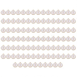 Breloques en alliage d'émail plaqué or, paillettes émaillées, plat rond, blanc, letter.i, 14x12x2mm, Trou: 1.5mm, 100 pcs / boîte