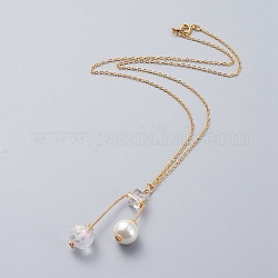 Colliers à pendentif en perles de verre et perles de verre écologiques, avec un fil de cuivre, chaînes de câble en laiton et fermoirs à ressort, or, blanc, 18 pouce (45.7 cm)
