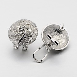 Alloy Dome Stud Earring Findings, French Clip Earrings, with Loop for Dangle Charms Setting, with Grade A Rhinestone, Platinum, 20.5x18x6.5mm, Hole: 1mm, Pin: 0.7mm