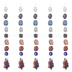 7 チャクラナゲット天然石ポケットペンダント装飾  ナイロン糸と宝石チップのタッセル吊り飾り  ホワイト  340x22mm