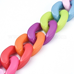 Handgefertigte undurchsichtige Acryl-Bordsteinketten, kubanische Gliederketten, für Schmuck machen, Farbig, Link: 30x21x6 mm, 39.37 Zoll (1 cm)/Strang