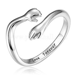 925 anello per polsino aperto con mani abbracciate in argento sterling rodiato con amore per sempre da donna, platino, misura degli stati uniti 6 1/2 (16.9mm)