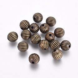 Ccb perle di plastica corrugate, tondo, scanalato, bronzo antico, 10mm, Foro: 2 mm