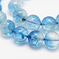 Окрашенная круглые натуральный потрескивание кварц бисер пряди, голубой, 4 мм, отверстие : 1 мм, около 47 шт / нитка, 7.5 дюйм
