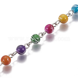 Handgemachte sprühlackierte Ziehbank Acryl Runde Perlenketten, ungeschweißte, mit Eisennadel, Platin Farbe, Mischfarbe, 39.37 Zoll, 1 m / Strang
