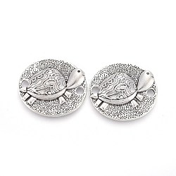 Verbindungselemente aus Zinklegierung im tibetischen Stil, oval mit Schildkröte, Antik Silber Farbe, 24.5x21.5x4 mm, Bohrung: 2 mm