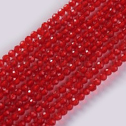 Filo di perline in vetro, sfaccettato, tondo, rosso, 2x2mm, Foro: 0.4 mm, circa 193~197pcs/filo, 14.17 pollice ~ 15.51 pollici (36~39.4 cm)