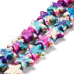 Filo di perline turchesi sintetici, stella, tinto, colore misto, 11x12x4.5mm, Foro: 1.2 mm, circa 40pcs/filo, 15.43 pollice (39.2 cm)