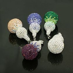Austrian Crystal Resin Pendants, with 925 Sterling Silver Bails, Gourd, Mixed Color, 55x27mm, Hole: 4x5mm