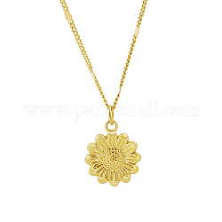 304 Halskette mit Sonnenblumen-Anhänger aus Edelstahl für Damen, echtes 18k vergoldet, 15.75 Zoll (40 cm)
