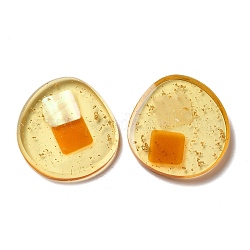 Transparente Harzcabochons, mit Muschel und Goldfolie innen, Flachrund, dunkelorange, 32.5~33x30x4~4.5 mm