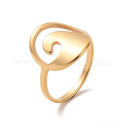 Chapado de iones (ip) 201 óvalo de acero inoxidable con anillo de dedo ondulado, anillo hueco ancho para mujer, dorado, nosotros tamaño 6 1/2 (16.9 mm)