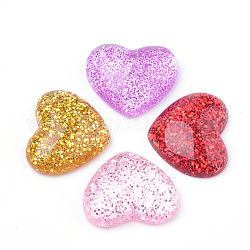 Resin Cabochons, with Glitter Powder, Heart, Mixed Color, 14x16x5mm