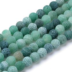 Chapelets de perle en agate craquelée naturelle et teinte, style mat, ronde, verte, 6mm, Trou: 1mm, Environ 63 pcs/chapelet, 15.5 pouce