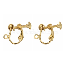 Brass Screw Clip Earring Converter, Spiral Ear Clip, for non-pierced Ears, with Loop, Golden, Nickel Free, about 13.5mm wide, 17mm long, 5mm thick, hole: about 1.2mm