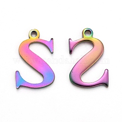 Chapado iónico (ip) 304 encantos del alfabeto de acero inoxidable, color del arco iris, letter.s, 12x8x1mm, agujero: 1 mm