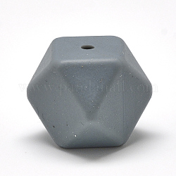 Food Grade Eco-Friendly Silicone Beads, Chewing Beads For Teethers, DIY Nursing Necklaces Making, Faceted Cube, Slate Gray, 14x14x14mm, Hole: 2mm
