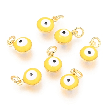 Brass Enamel Charms, Real 18K Gold Plated, Long-Lasting Plated, with Jump Ring, Evil Eye, Gold, 9.5x6.5x4.5mm, Hole: 2.5mm