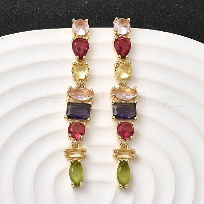 Прямоугольные серьги-гвоздики из латуни с микропаве и цирконием EJEW-Z153-01G-02-1