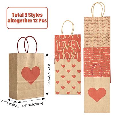 12 шт. 5 стиля бумажных пакетов с принтом в виде сердец ко Дню святого Валентина CARB-FS0001-07-1