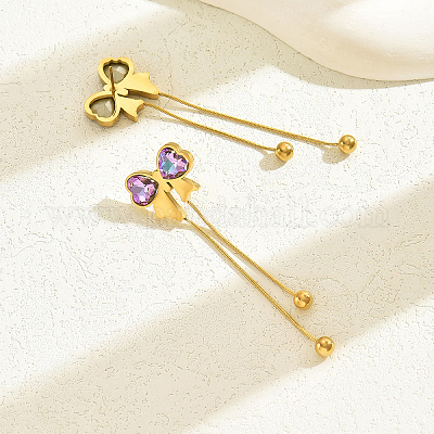 Модные серьги-гвоздики с кисточками и бантом из нержавеющей стали 201 AO5773-1-1