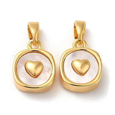 Квадратные подвески из латуни из ракушек KK-P239-12G-1