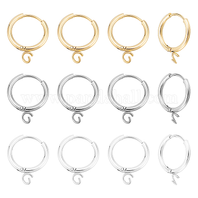 12 шт. 3 цвета 201 нержавеющая сталь фурнитура для сережек-колец STAS-UN0057-49-1