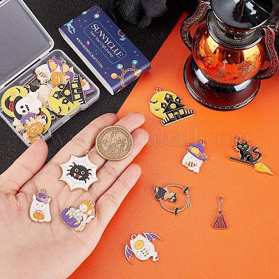 24шт 12 стиля хэллоуин тема сплава эмаль подвески ENAM-SC0003-35-1