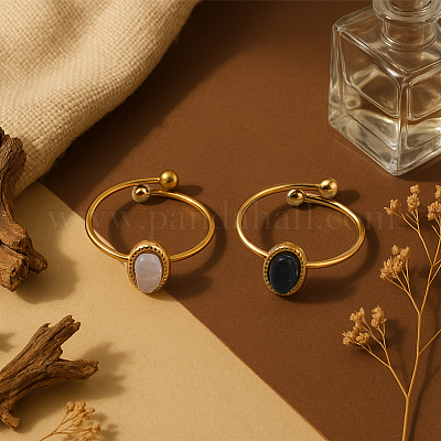 2 шт. 2-х цветные регулируемые манжетные кольца из нержавеющей стали с синтетическими драгоценными камнями RJEW-GO0001-37C-1