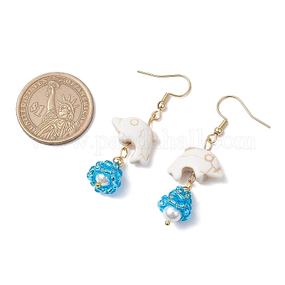 Серьги-подвески из ракушечного стекла EJEW-MZ00424-02-1